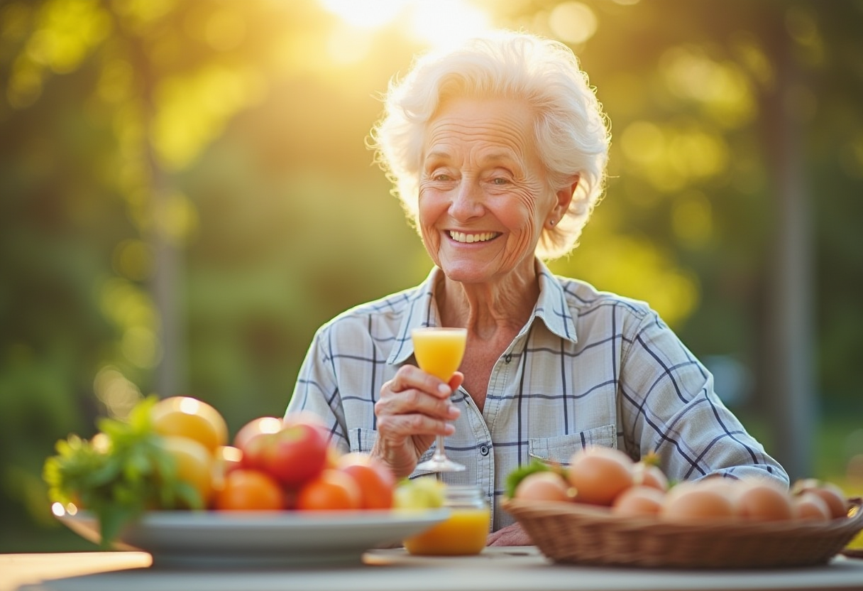 Людина середнього віку насолоджується здоровою їжею